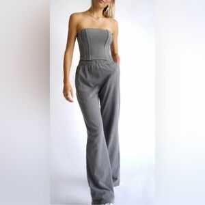 Yllw The Label Wren Corset Top & Flare Pants Charcoal Gray Knit Set Size M